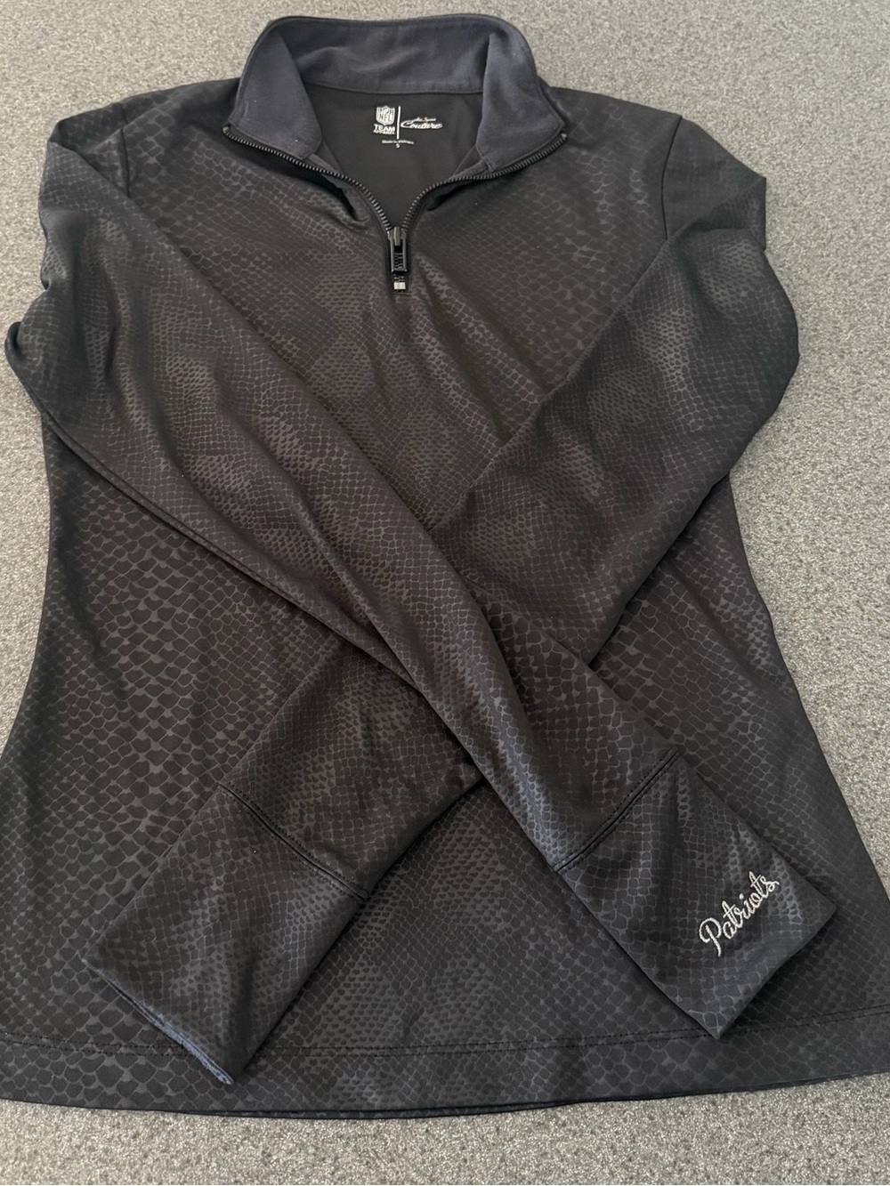 Women's Patriots Black Half-Zip Pullover Sweater